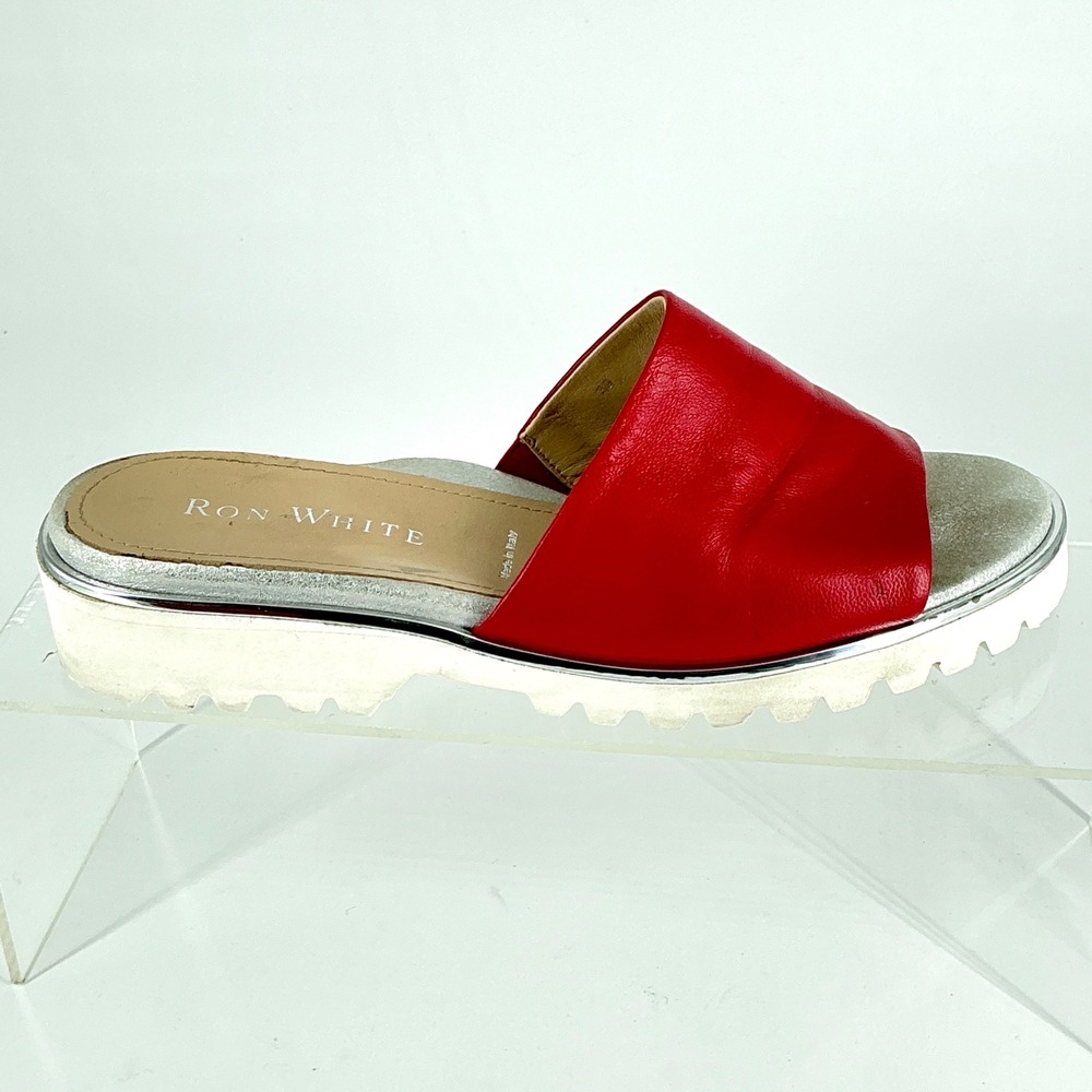Ron White Size 37.5 US 7 Red Leather Abetone Slide Sandals NEW Carley $395